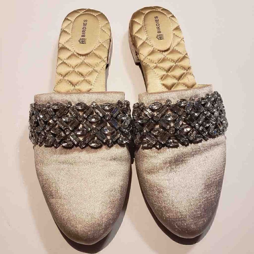 Birdies Songbird in Snow Crystal Champagne Mules